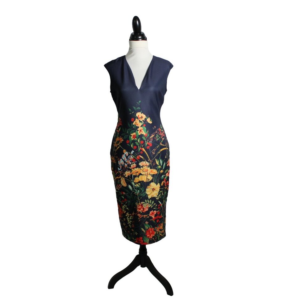 NY&C Navy Floral Pencil Dress Small Spring Work Easter